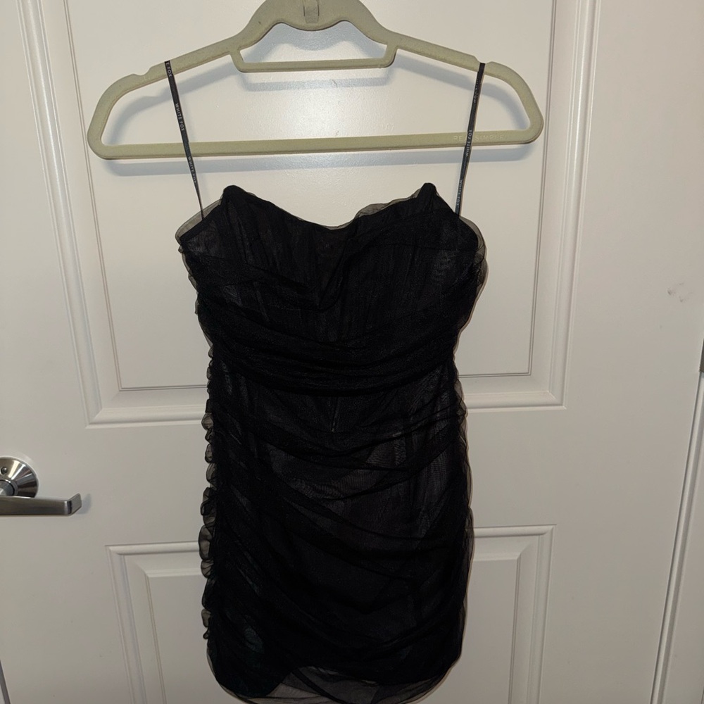 White Fox Black Strapless Ruched Cocktail Dress